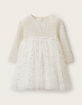 Organic Cotton Rib Knit & Tulle Dress (0–4yrs)