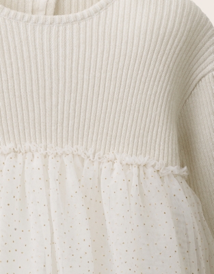 Organic Cotton Rib Knit & Tulle Dress (0–4yrs)