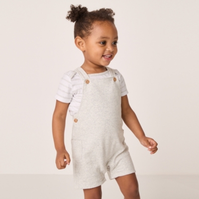 Organic Cotton Ribbed Dungarees & Striped T-Shirt Set (0–24mths)
