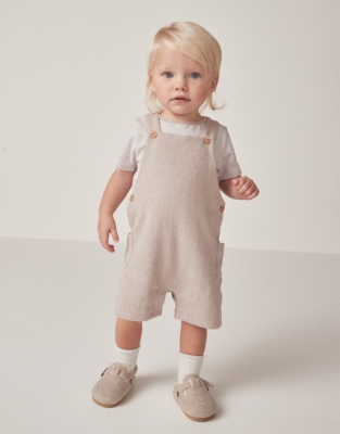 Knit Twill Organic Baby Girl Bubble Overall & Medallion Bodysuit Set