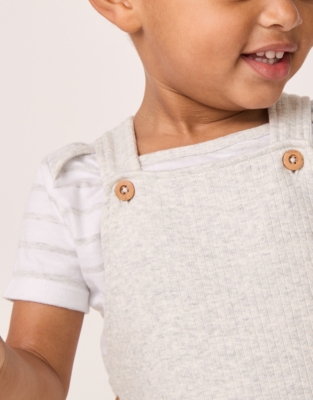 Organic Cotton Ribbed Overalls & Striped T-Shirt Set (0–24mths)