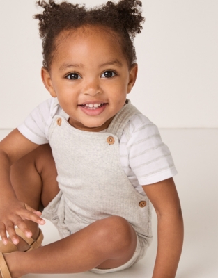 Organic Cotton Ribbed Overalls & Striped T-Shirt Set (0–24mths)