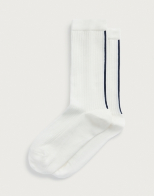 Organic Cotton Ribbed Stripe Detail Socks