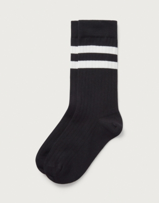 Organic Cotton Ribbed Stripe Socks - Black