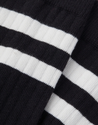 Organic Cotton Ribbed Stripe Socks - Black