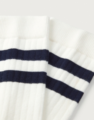 Organic Cotton Ribbed Stripe Socks - Navy/Ivory
