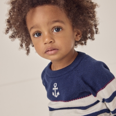 Organic Cotton Rich Anchor Striped Jumper with Wool (0–18mths)