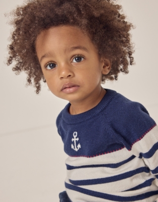 Organic Cotton Rich Anchor Striped Jumper with Wool (0–18mths)