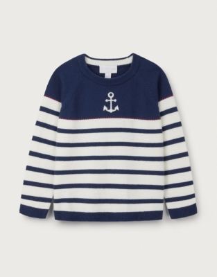 Organic Cotton Rich Anchor Striped Jumper with Wool (0–18mths)