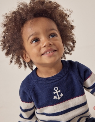 Organic Cotton Rich Anchor Striped Jumper with Wool (0–18mths)