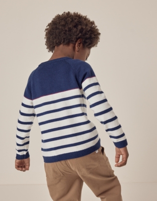 Organic Cotton Rich Anchor Striped Jumper with Wool (18mths–6yrs)