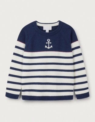 Organic Cotton Rich Anchor Striped Jumper with Wool (18mths–6yrs)