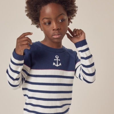 Organic Cotton Rich Anchor Striped Sweater with Wool (18mths–6yrs)