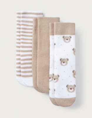 Organic Cotton Rich Bear Face Socks – Set of 3 (0–6yrs)