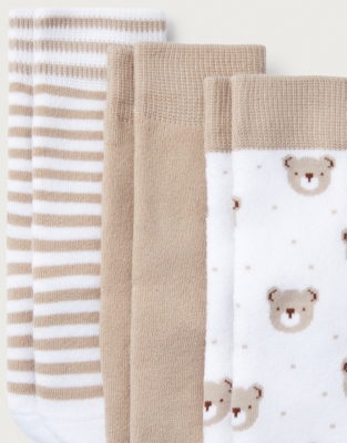 Organic Cotton Rich Bear Face Socks – Set of 3 (0–6yrs)