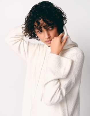Organic Cotton Rich Bouclé Hooded Jumper