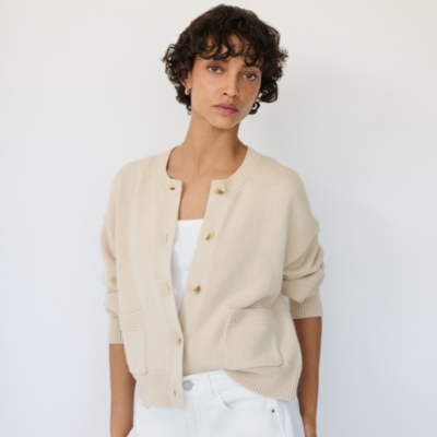 Organic Cotton Rich Crew Neck Cardigan with Wool