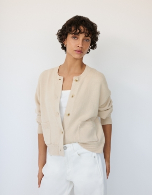 Organic Cotton Rich Crew Neck Cardigan with Wool