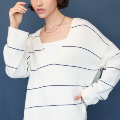 Organic Cotton Rich Fine Stripe Oversized Jumper with Wool