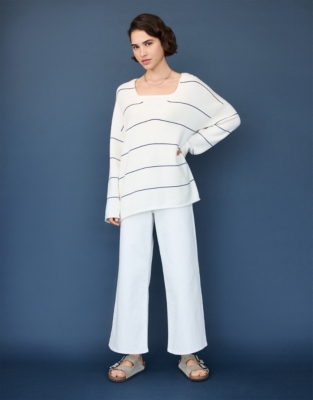 Organic Cotton Rich Fine Stripe Oversized Jumper with Wool