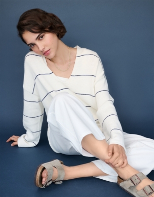 Organic Cotton Rich Fine Stripe Oversized Jumper with Wool