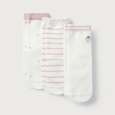 Organic Cotton Rich Strawberry & Stripes Socks – Set of 3 (0–6yrs)