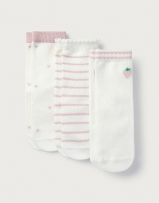 Organic Cotton Rich Strawberry & Stripes Socks – Set of 3 (0–6yrs)