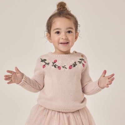 Organic Cotton Rich Strawberry Embroidered Jumper with Wool (0–18mths)