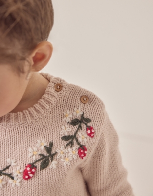 Organic Cotton Rich Strawberry Embroidered Jumper with Wool (0–18mths)