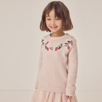 Organic Cotton Rich Strawberry Embroidered Jumper with Wool (18mths–6yrs)