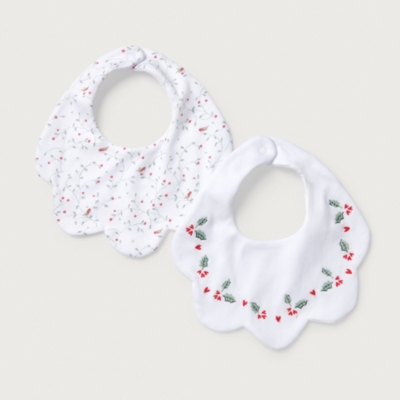 Organic Cotton Robin & Holly Scallop Bibs – Set of 2