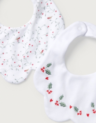 Organic Cotton Robin & Holly Scallop Bibs – Set of 2