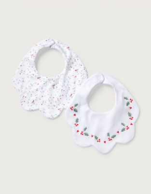 Organic Cotton Robin & Holly Scallop Bibs – Set of 2