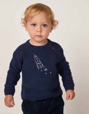 Organic Cotton Rocket Embroidered Jumper (0–4yrs)