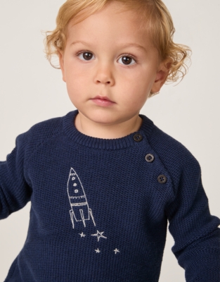 Organic Cotton Rocket Embroidered Jumper (0–4yrs)
