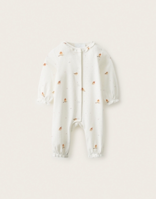 Organic-Cotton Roomier Fit Pointelle Robin Sleepsuit (0–2yrs)