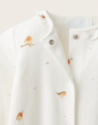Organic-Cotton Roomier Fit Pointelle Robin Sleepsuit (0–2yrs)