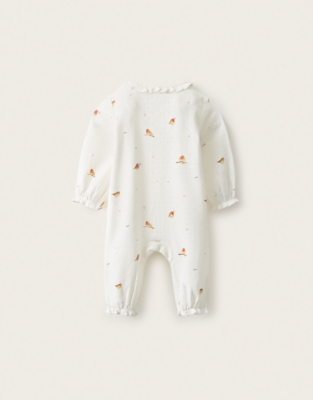 Organic-Cotton Roomier Fit Pointelle Robin Sleepsuit (0–2yrs)