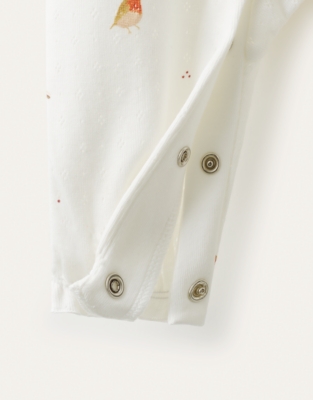 Organic-Cotton Roomier Fit Pointelle Robin Sleepsuit (0–2yrs)