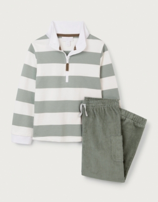 Organic Cotton Rugby Shirt & Cord Pants Set (0–18mths), Baby Boys