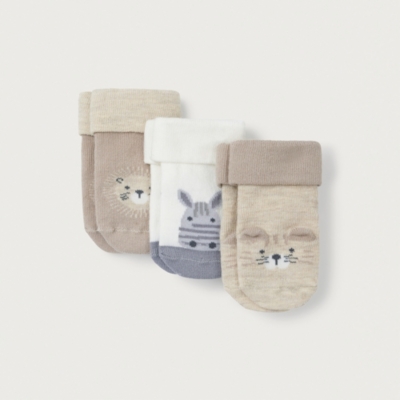 Organic Cotton Safari Animal Face Socks – Set of 3