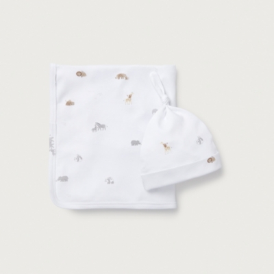 Organic Cotton Safari Families Blanket & Hat Set (0–12mths)