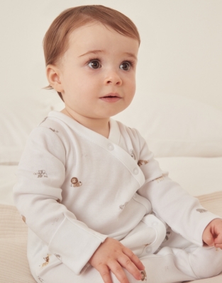 Organic Cotton Safari Families Wrap Sleepsuit (0–24mths)