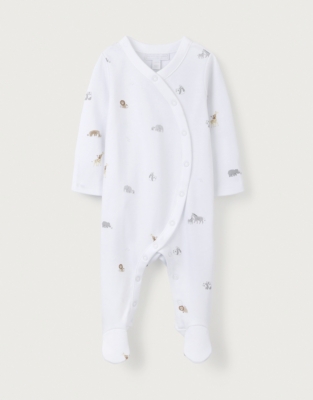 Organic Cotton Safari Families Wrap Sleepsuit (0–9mths)
