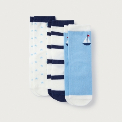 Organic Cotton Sailboat Socks – Set of 3 (0–6yrs)