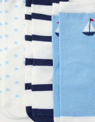 Organic Cotton Sailboat Socks – Set of 3 (0–6yrs)