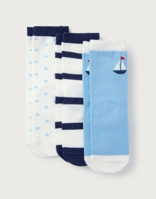 Organic Cotton Sailboat Socks – Set of 3 (0–6yrs)