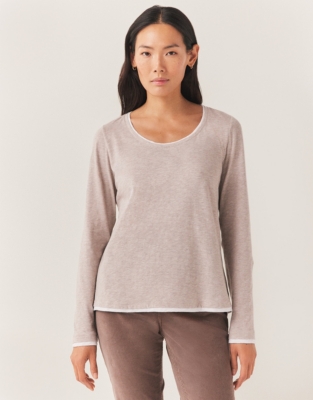 Organic Cotton Scoop Neck Double Layer Top - Mink Marl