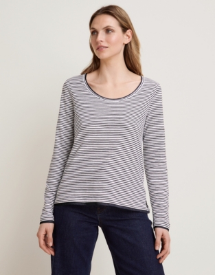 Organic Cotton Scoop Neck Double Layer Top - Stripe