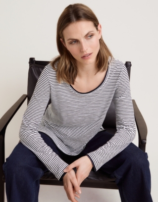 Organic Cotton Scoop Neck Double Layer Top - Stripe